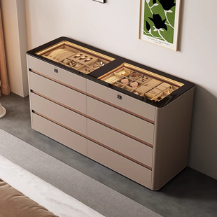卧室储物柜家用靠墙抽屉指纹锁床尾收纳斗柜衣帽间珠宝首饰展示柜