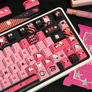 甜酷kitty键帽hellokitty黑粉色主题原创PBT新原厂MOA圆润球键帽