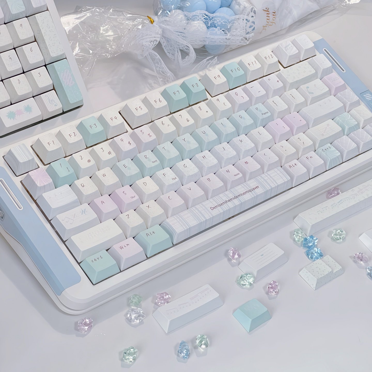 魔音键帽小清新粉蓝白键帽