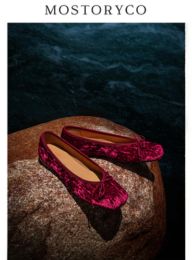 Mostoryco|纯手工植物草木染真丝丝绒复古芭蕾鞋蝴蝶结浅口单鞋女