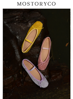 Mostoryco|意大利stefania手工羊翻皮芭蕾鞋女平底鞋皮底浅口单鞋