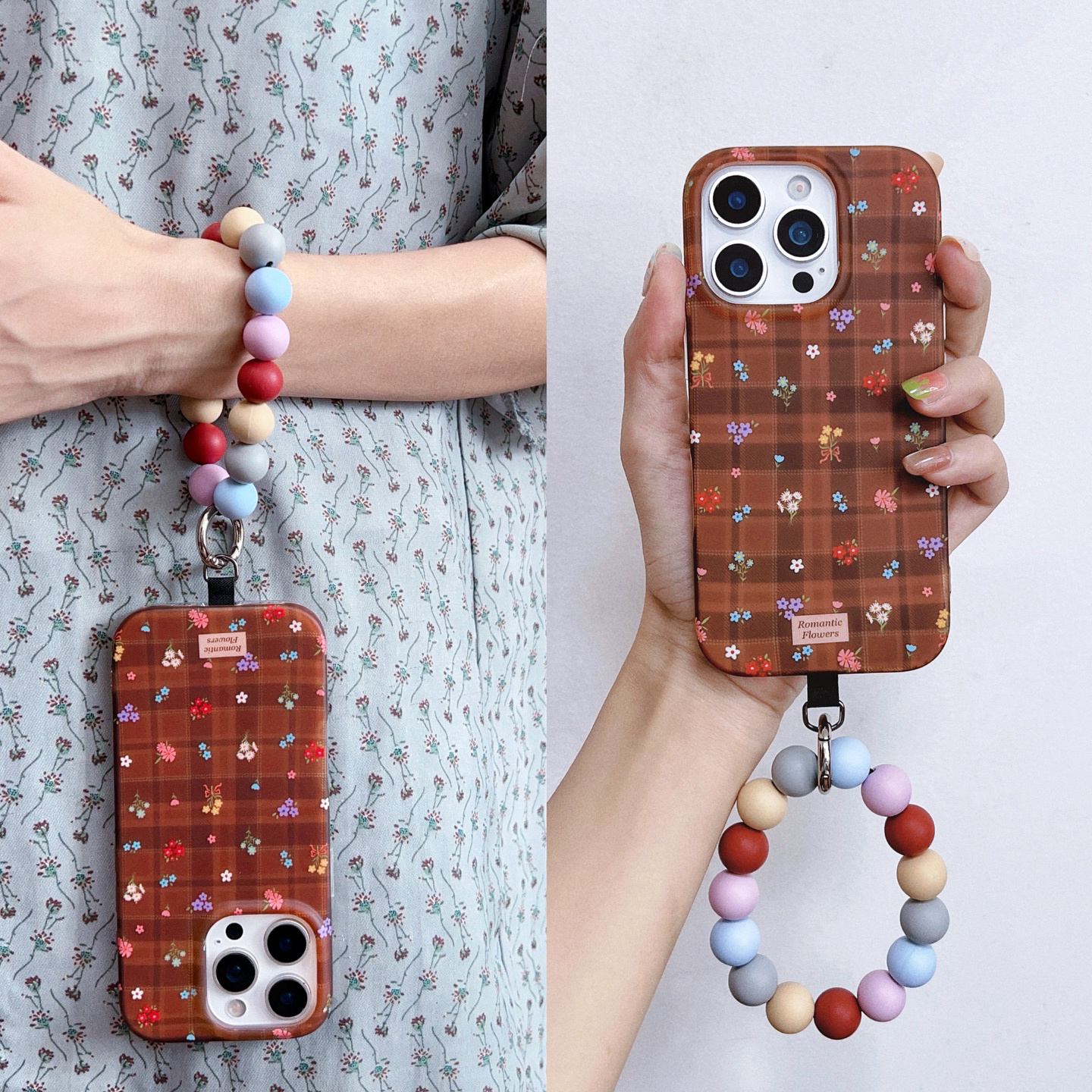 复古格子彩色碎花手拎手机壳