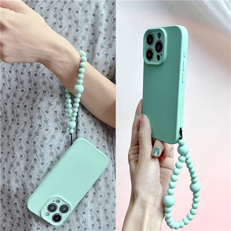 素净风纯色简约手链珠适用苹果15pm软壳iphone14promax弹力挂绳手腕13pro手机壳12新款11pro小众XR高级感潮女