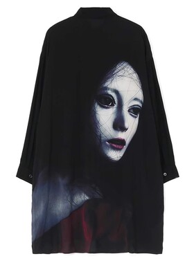 BLACKPOET 暗黑风人偶印花衬衫小众设计感衬衣叠穿外套男女同款