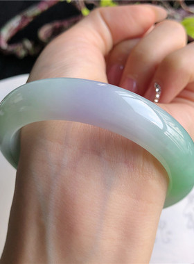 12月新品 天然翡翠55圈口冰糯种胶润春彩正圈手镯正品3C71129