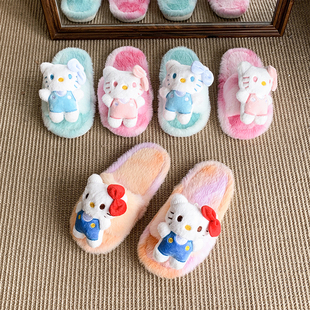 奥特莱斯断面清仓儿童卡通毛绒拖鞋2025秋冬新款男女童一字棉拖鞋