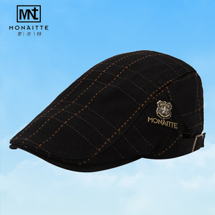 帽子男款2026春秋新款时尚鸭舌帽中老年爸爸遮阳格纹贝雷帽前进帽