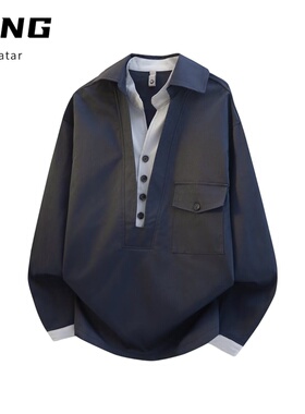 2024字母长袖衬衫日系港风ins宽松衬衣男生夏季潮流百搭休闲外套