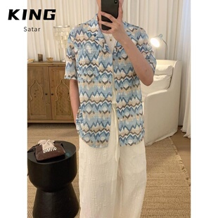 男装 港风学生宽松小众设计感趣味新款 上衣外穿 男夏装 2026复古衬衫