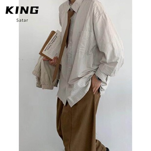 潮流百搭休闲外套 日系港风ins宽松衬衣男生夏季 2026字母长袖 衬衫