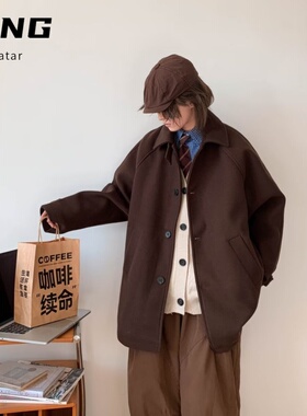 黑色夹棉加厚毛呢外套女冬季翻领呢子大衣复古盐系暗黑学院风潮酷