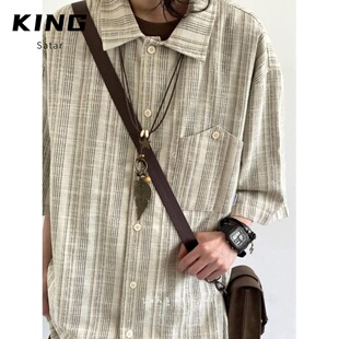 男装 港风学生宽松小众设计感趣味新款 上衣外穿 男夏装 2026复古衬衫