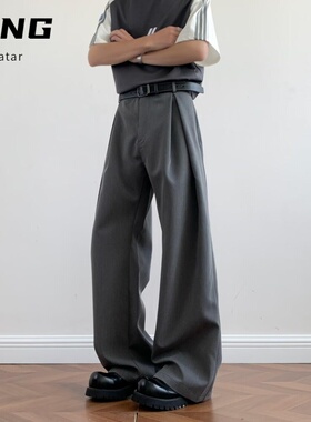 美式高级感解构黑色西裤男夏季新款小众设计感阔腿垂感休闲长裤子