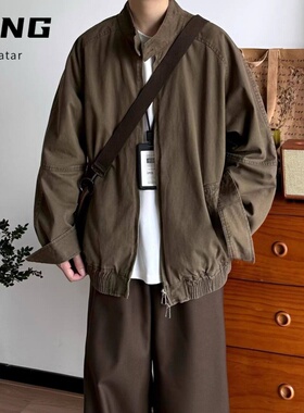 春秋季休闲日系复古立领cleandfit夹克哈灵顿简约通勤工装外套男