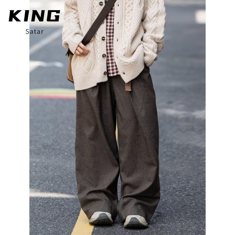 2025春秋新款复古文艺莱赛尔亚麻九分裤阔腿松紧高腰纯色百搭裤子