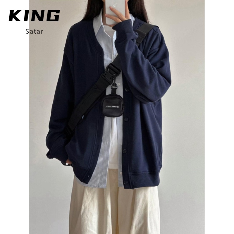 2025秋冬新款开衫毛衣美式复古休闲慵懒风V领针织衫男纯色外套