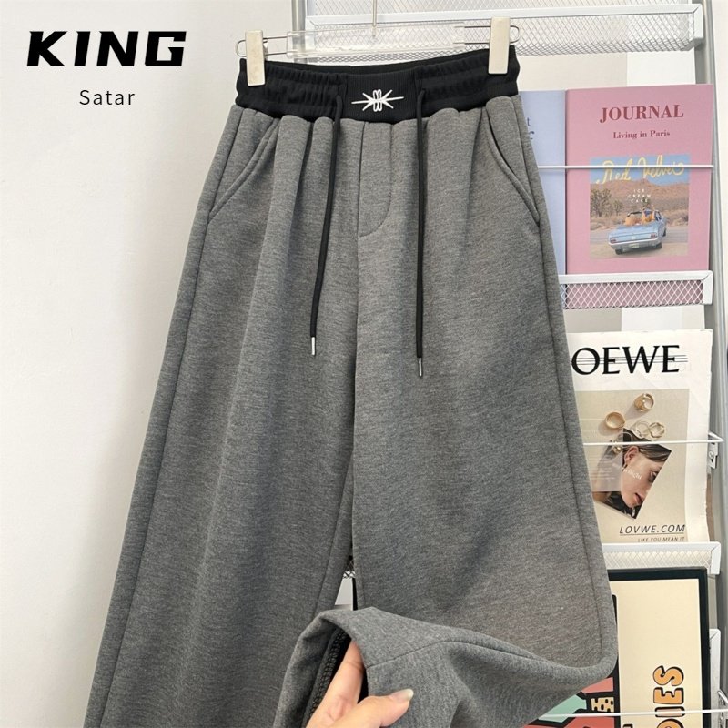 2025新款加绒加厚运动裤女冬季舞蹈宽松高腰显瘦抽绳直筒阔腿卫裤