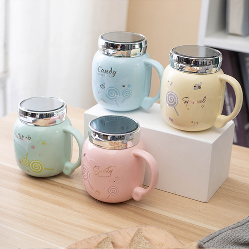 陶瓷喝水水杯杯子马克杯带盖茶杯