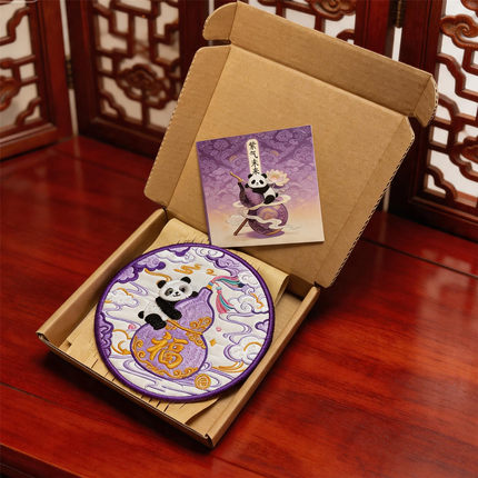 版权文创葫芦熊猫刺绣杯垫礼盒纪念品送老外朋友特色礼物品伴手礼