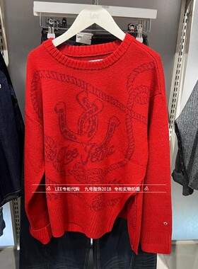 Lee正品 2026纯款女士红色开叉毛衣针织衫LWT012101CUB00F-A09719