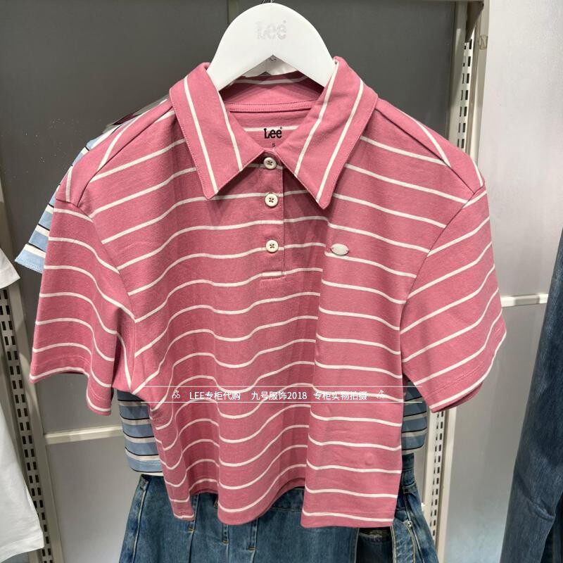 Lee正品2026新款女士翻领条纹短袖POLO衫LWT012140211032-A09720