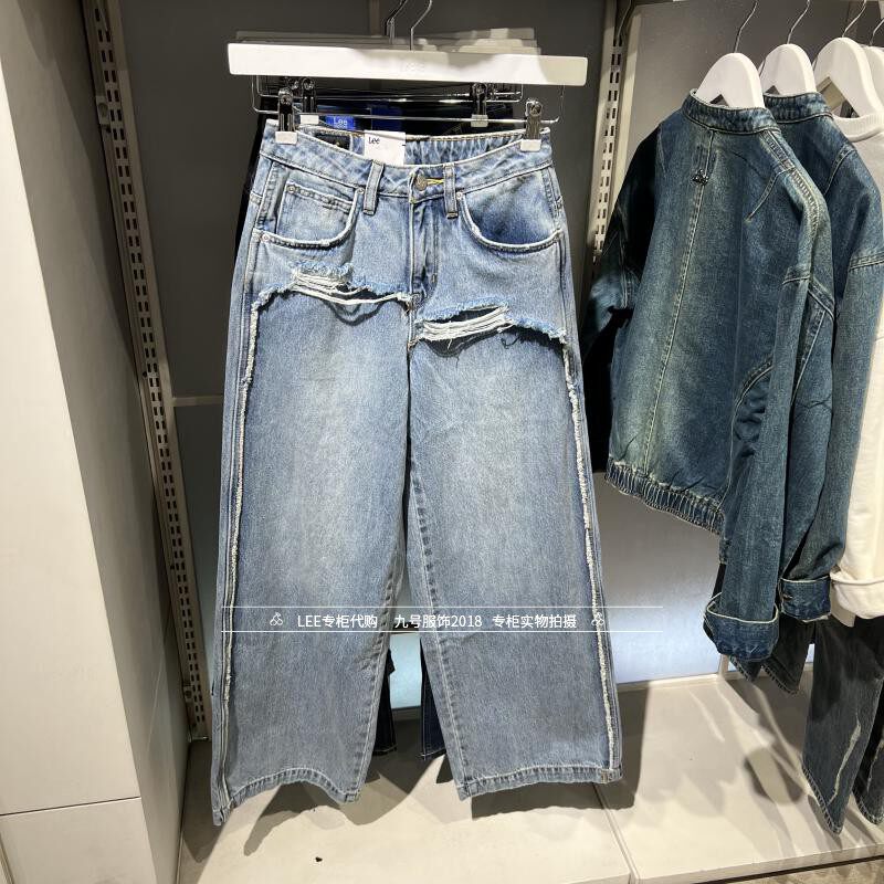 Lee正品 2025春季女士破洞宽松直筒牛仔裤LWB251303101291-A07896