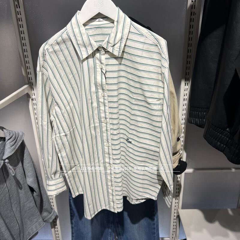 Lee正品 2026款女士条纹绣标宽松长袖衬衫LWT012526211026-A09721