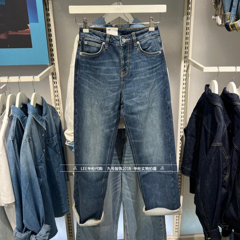 Lee拉链女士加绒宽松直筒牛仔裤