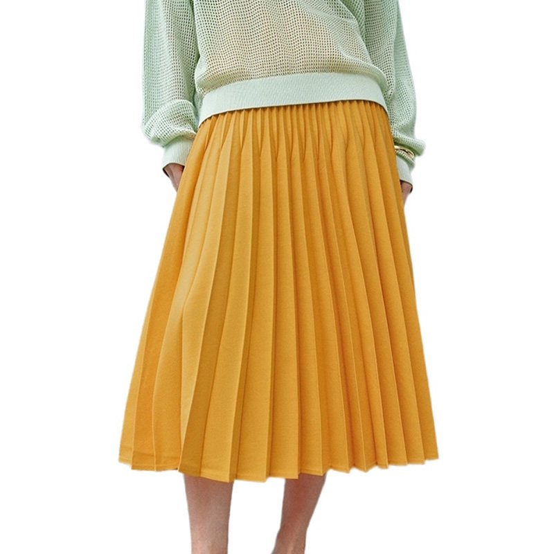 U系列剪标标准版型轻熟风百褶女士宝藏长半裙UWT530001