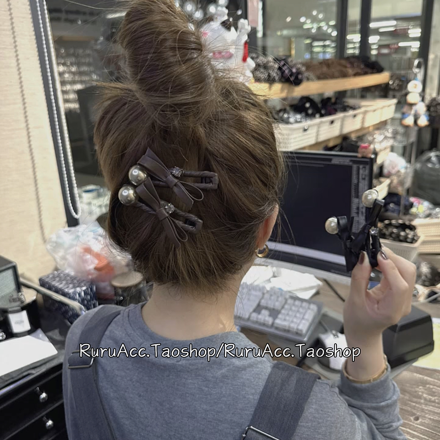 高级感皮质水钻蝴蝶结刘海夹边夹