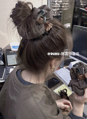 RURU小众高级感丝绒郁金香花朵大肠发圈大版丸子头发绳韩国扎头绳