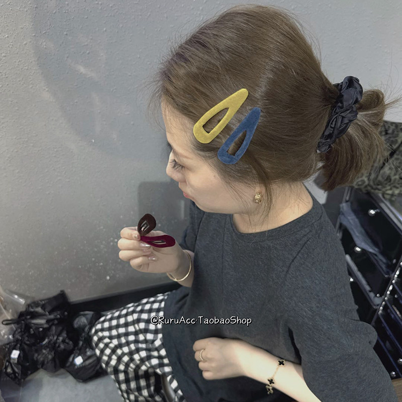 彩色丝绒发夹掰掰夹东大门秋新款少女刘海边夹ins小众网红碎发夹