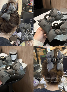 RURU自制2026春季新款灰色波点充棉蝴蝶结抓夹大号韩国鲨鱼夹发抓