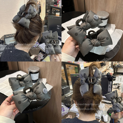 韩国新款灰色波点充棉蝴蝶结抓夹