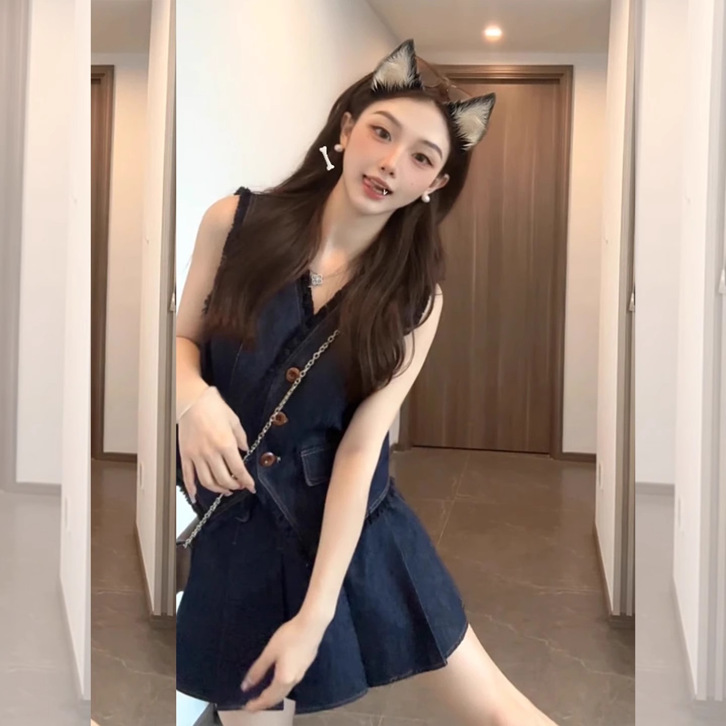 小个子复古减龄牛仔套装裙女2025新款夏季无袖上衣半裙爆款两件套