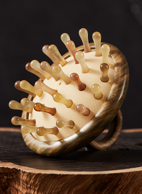 初心气囊气垫指环梳羊角按摩梳头皮经络天然檀木头部头疗疏通神器