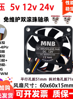 全新 6cm厘米 60x60x15mm 双滚珠6015四线PWM智能温控12v散热风扇