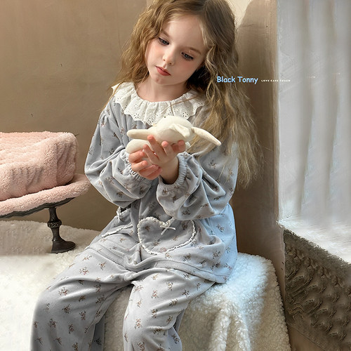 小黑托昵女童睡衣宝宝绒家居服厚