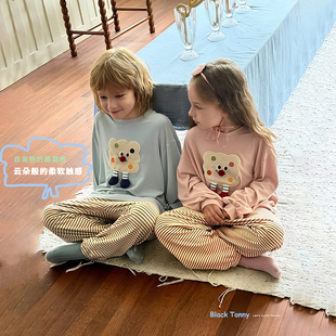 2026春季新款小黑托昵尼儿童睡衣男童女童莫代尔棉家居服秋冬套装