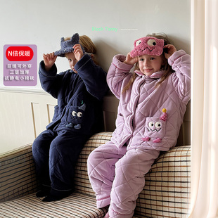 小黑托昵儿童睡衣25冬季男童女童三层夹棉家居服加厚套装小黑托尼
