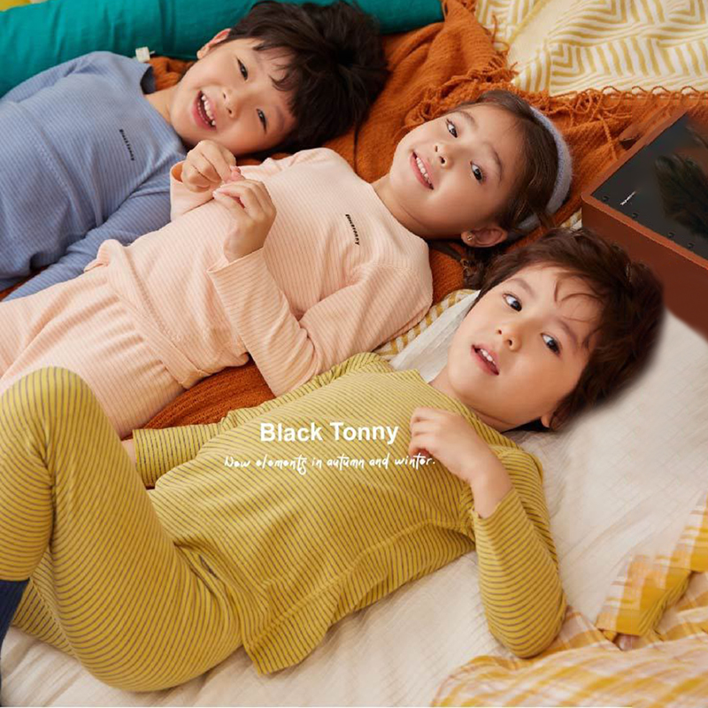 小黑托尼保暖内衣舒绒德绒秋衣秋裤男童女童秋冬睡衣套装小黑托昵