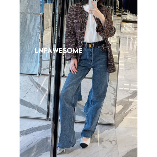 高腰直筒牛仔裤24冬棉复古牛仔裤