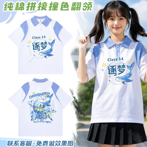 初中生班服定制t恤纯棉polo翻领