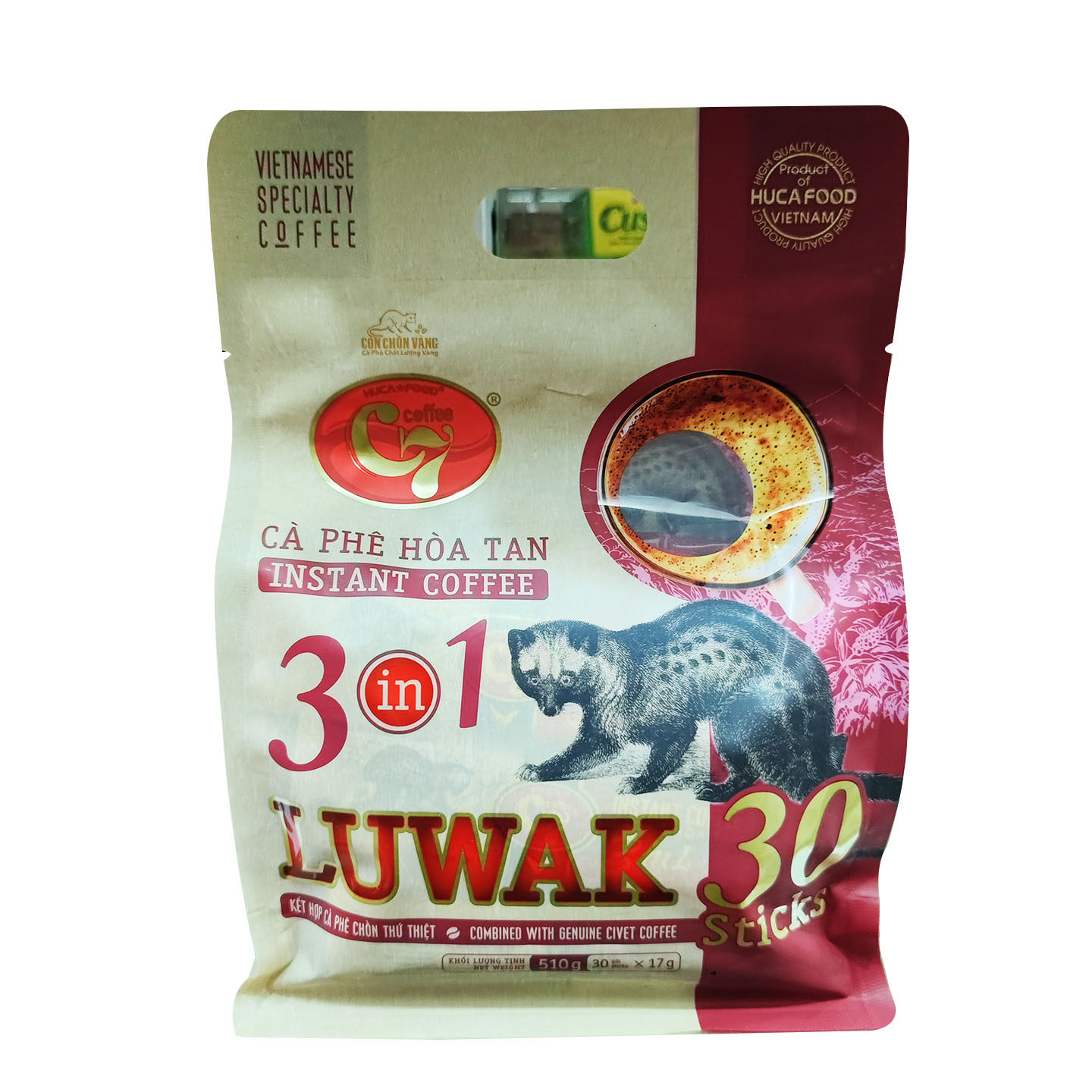 越南C7 三合一LUWAK猫屎咖啡风味速溶3合一咖啡510g口感醇厚丝滑