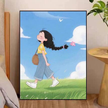 丫头喜欢独处时光挂画墙面装饰画小众艺术简约儿童房卧室床头壁画