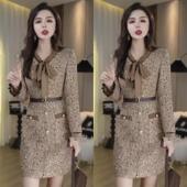 气质名媛秋冬上新小香风亮闪闪连衣裙新款 时尚 减龄收腰显瘦包臀裙
