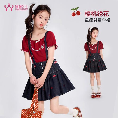 媛媛公主女童牛仔背带裙夏季