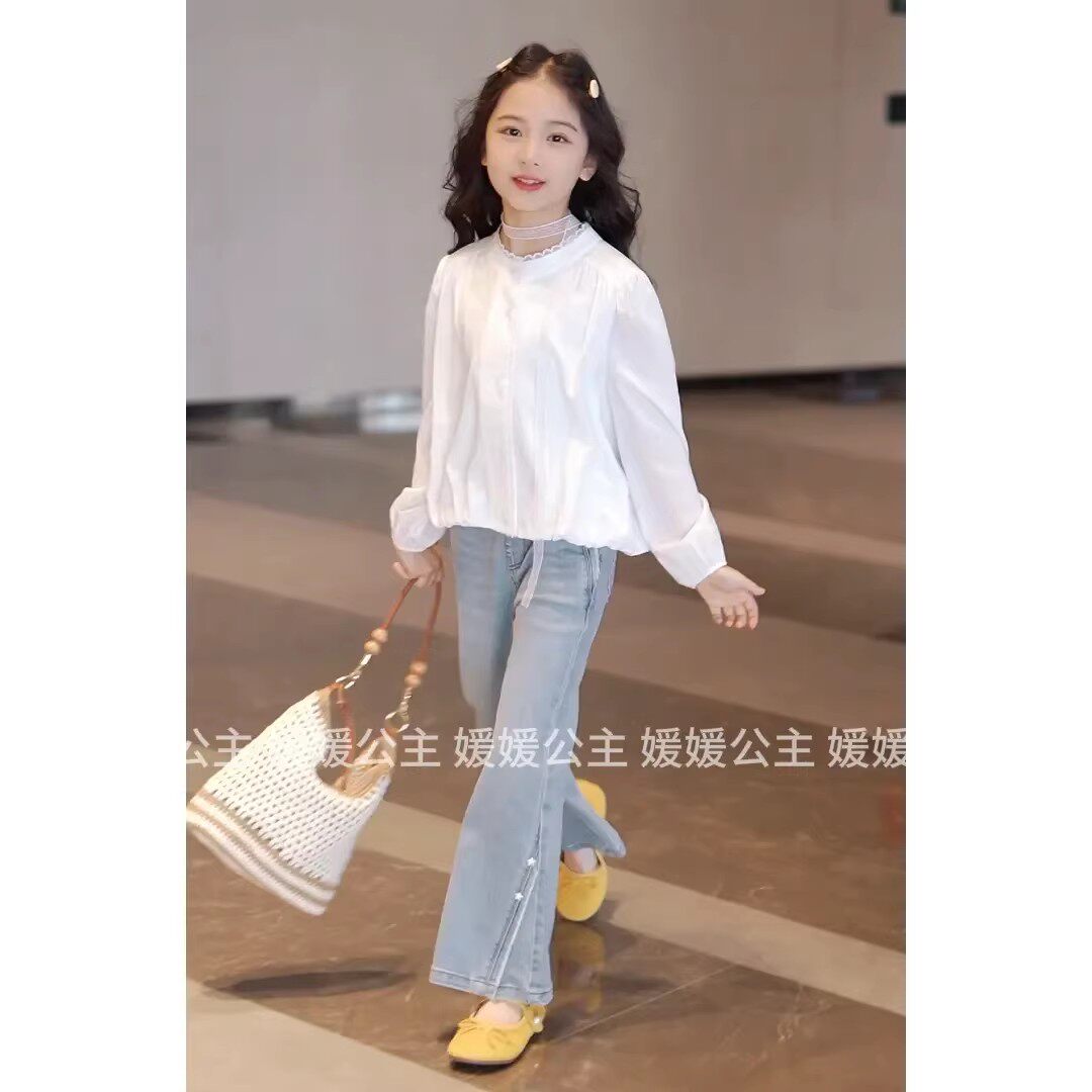 女童衬衫春秋季2026新款韩版儿童长袖衬衣小女孩蕾丝花边白色上衣