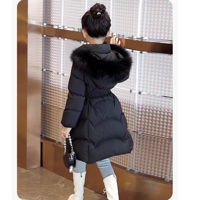 女童羽绒服中长款收腰加厚外套