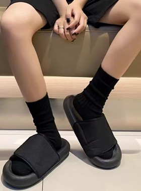 日系复古袜子女双针粗线长筒袜潮流余文乐同款黑色中筒秋冬堆堆袜